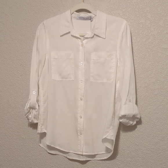 Calvin Klein Jeans white casual button-up collared long sleeve blouse 😉 - Picture 5 of 11